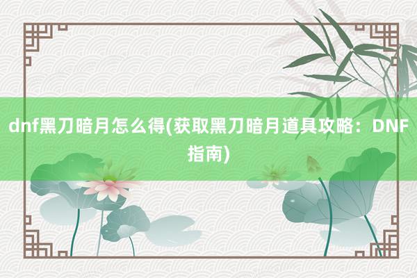 dnf黑刀暗月怎么得(获取黑刀暗月道具攻略：DNF指南)